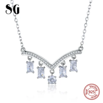 

SG 925 sterling silver necklace for women fashion white crystal chain necklace jewely gifts 2019 new free shipping