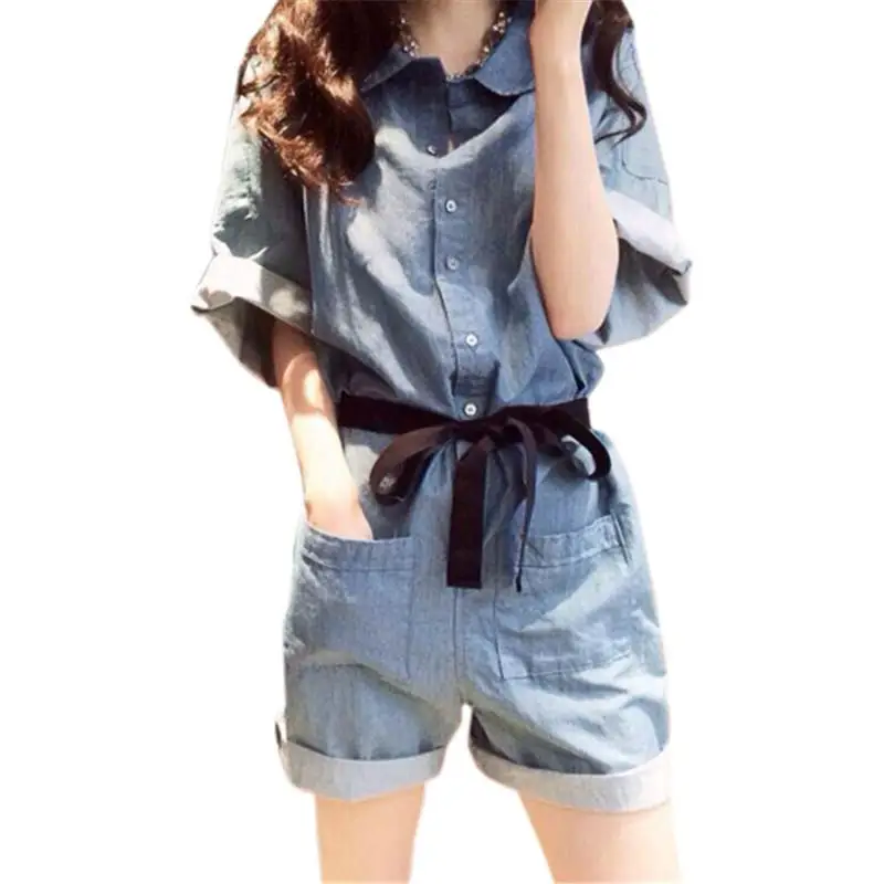 MISSKY Women's Jumpsuit Spring and Summer Loose High Waist Wide Leg Shorts Denim For Female New | Женская одежда