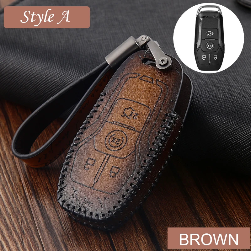 Style A-Brown Чехол из натуральной кожи для пульта дистанционного управления для Lincoln Navigator Nautilus MKZ непрерывтай MKX - Название цвета: Style A-Brown