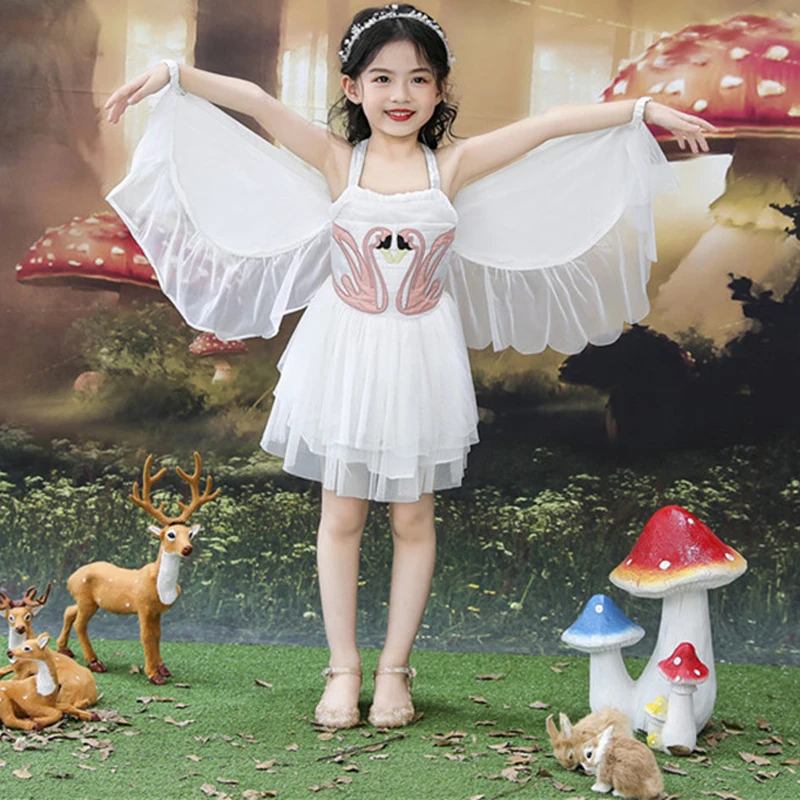 Маскарадное платье для девочек Праздничное со съемными крыльями лебедя Комплект