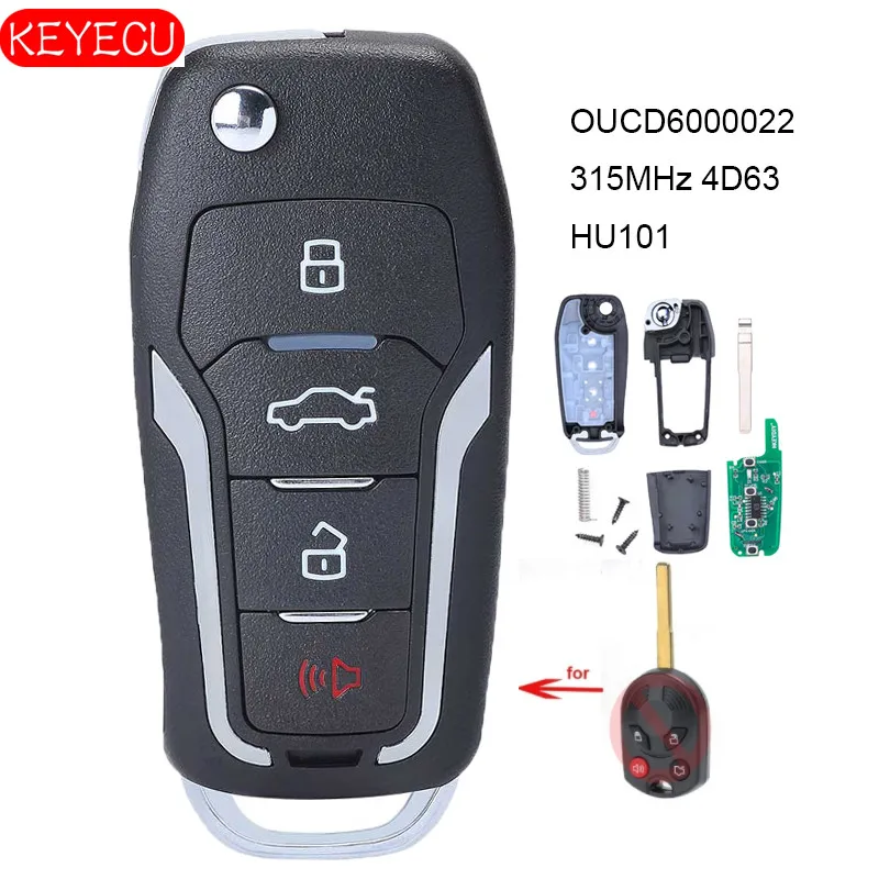 KEYECU Модернизированный флип-пульт дистанционного ключа автомобиля для Ford C-MAX Escape F-350 Focus Transit 315 МГц 4D63 80bit HU101 FCC: OUCD6000022