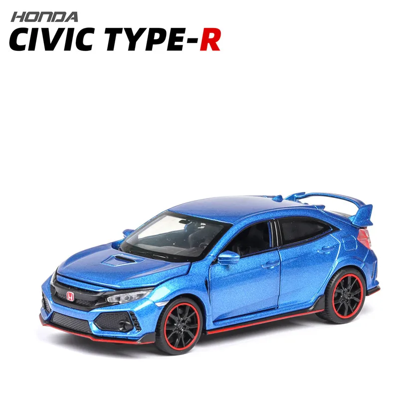 Изысканная коллекция подарок 1:32 Honda Civic TYPE-R сплав модель, моделирование литой звук и легкие инерционные игрушки - Цвет: Синий