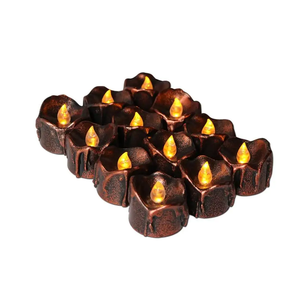 

12/24pcs Flameless Flicker Tear Wax Drop Candle Mini Tea Lights Led Retro Light Candle for Party Wedding Home Decorations