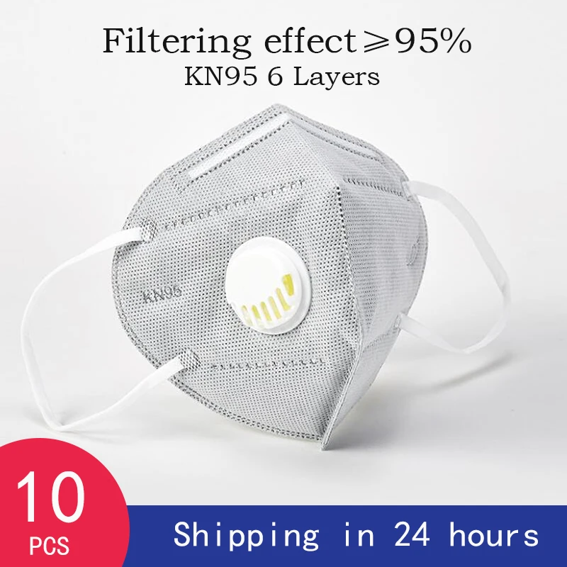 

10Pcs Mask KN95 6 Layers Mask With Breathing Valve Filters Anti Dust Droplets Particulate Respirator PM2.5 Safety Mouth Masks