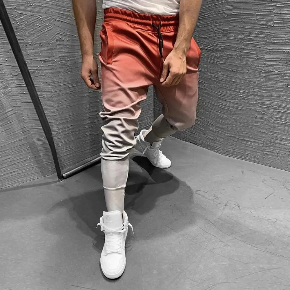 Hip Hop Sweatpant Men's Splice Joggers 3D Gradient Color Pants Men Cargo Pant Trousers Fitness Elastic Waist Harem Pant 3 - Цвет: Красный