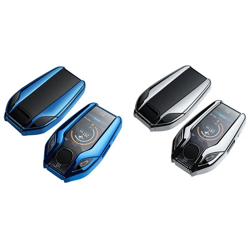 

2 Pcs TPU Car Fully Key LCD Remote Key Fob Case Cover for BMW 7 Series 740 6 Series GT 5 Series 530I X3(Silver & Blue)
