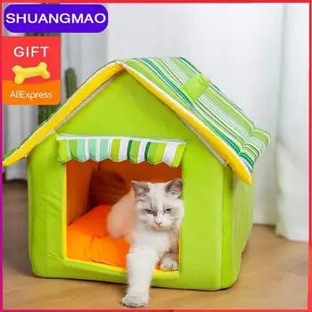 

Hot Sell Cat Pet House Dog Bed For Pets Mat Kennel Beds Dogs Sofas Small Medium Cats Outdoor Detachable Stripes Cover Products