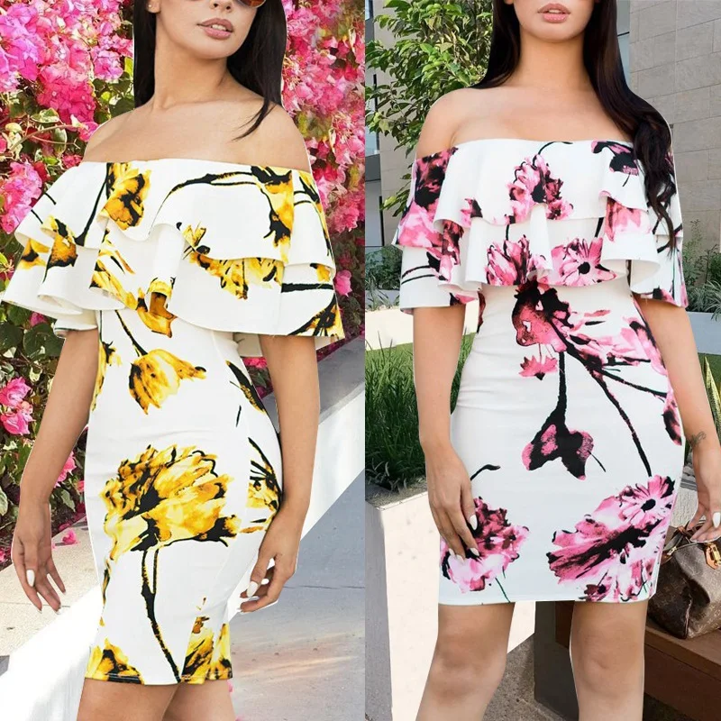 

LS6031 2020 Spring New AliExpress Amazon Double-layer Ruffled Floral Slim