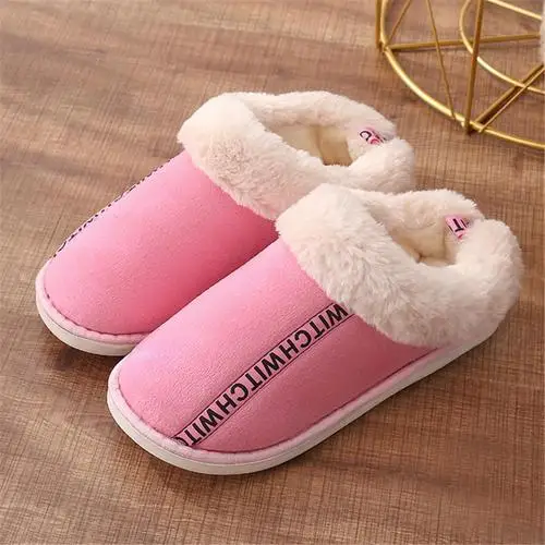 Pink Высококачественные теплые мужские зимние тапочки; Домашние хлопковые меховые тапочки унисекс на плоской подошве; зимние тапочки для пар в помещении - Цвет: Pink
