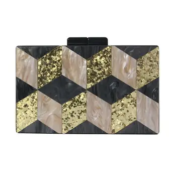 

WoMan Patchwork Clutch Evening Bag Bridal Party Lady Acrylic Handbag Prom Purse