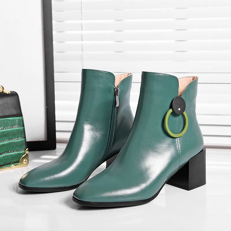 MORAZORA/ г., новые Брендовые женские ботинки на осень-зиму Модные ботильоны из натуральной кожи на квадратном каблуке классическая простая обувь зеленого цвета