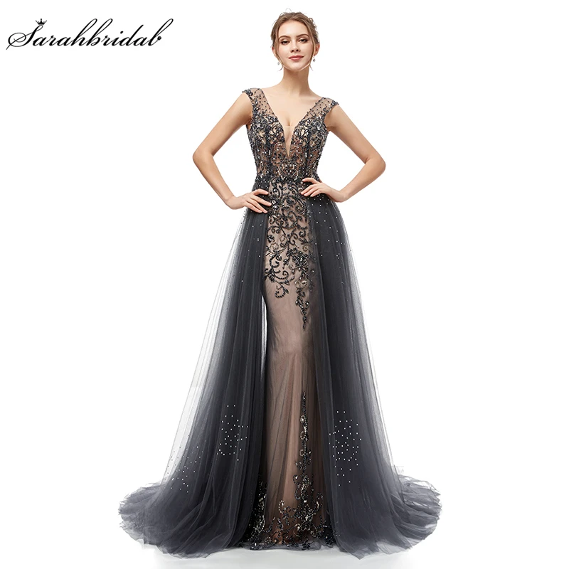 evening wear for women New Elegant Evening Dresses Long A Line Backless Tulle Floor Length Dubai Formal Party Gown Lace Applique Robe De Soiree 5406 evening wear for women