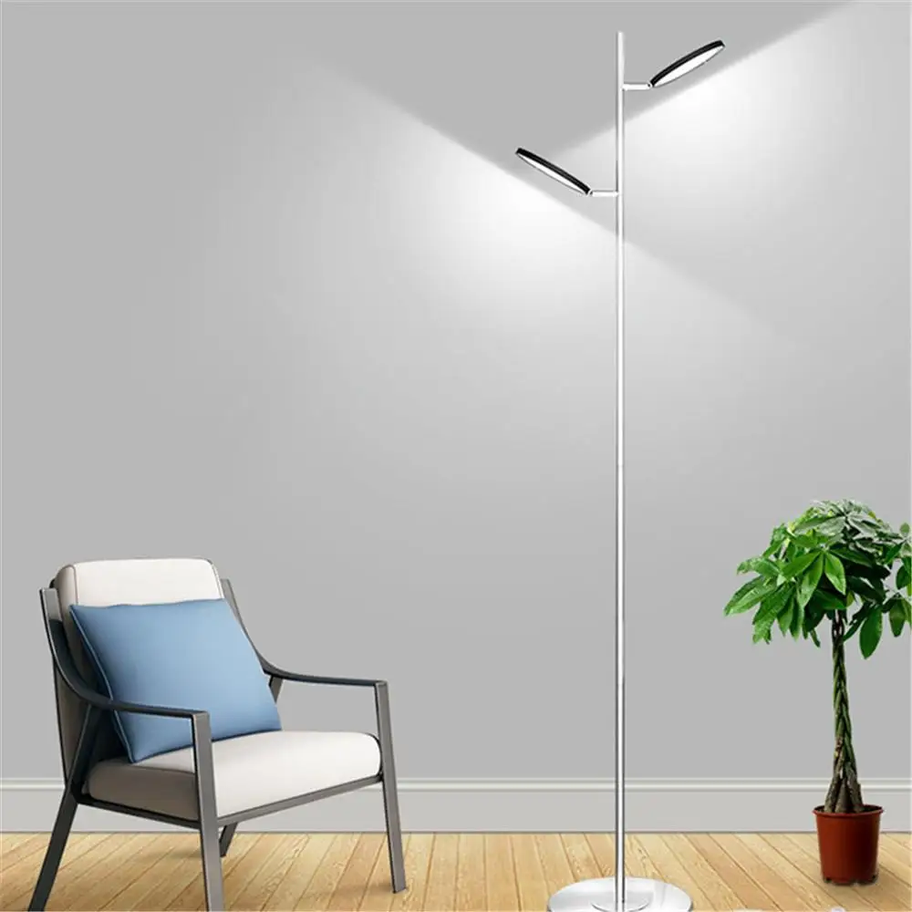 Industrial 20W 6000K or Remote LED Floor Lamp 2 Lights 3 Color Temperature with Stepless Dimmer Reading Standing Lamp for Home