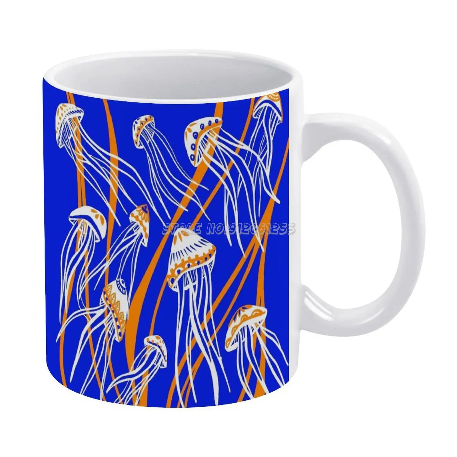 Jellyfish White Mug Ceramic Mug Creative Mug Bright Jellyfish Sea Life