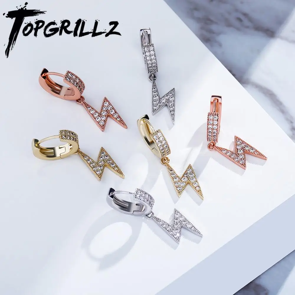 Минималистичные серьги TOPGRILLZ с подсветкой со сверкающим кубическим цирконием