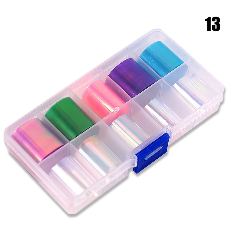 

10 Rolls/Kit Holographic Nail Foils Sticker 2.5x100cm Laser Transfer Sticker Foil Decals 10 Styles/Box Wrap Slide Foils Stickers
