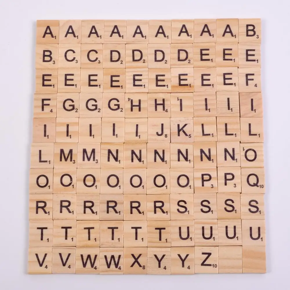 Wooden Letter and Puzzle Alphabet Decor 100Pcs Wood Tiles Letter Craft for Home Event Wedding Party DIY Christmas Ornaments Digital Puzzle