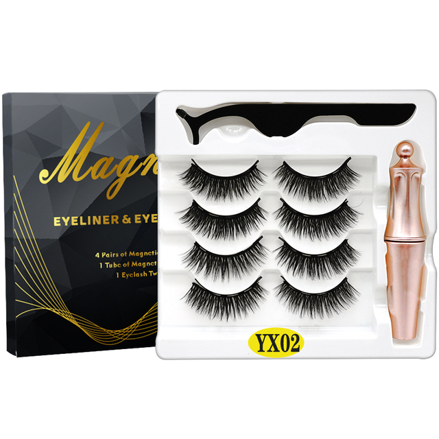 8PCS 2022 New 5 Magnet Magnetic Eyeliner 3D Kit Mink Eyelashes Natural with False Lashes with Tweezers