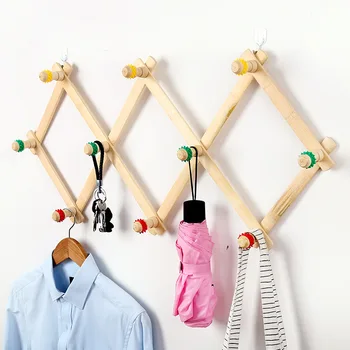 

Wooden Retractable Hanger Hook Diamond-shaped Rack Door Behind The Wall Coat Hook Debris Clothes Organizer Home Organization