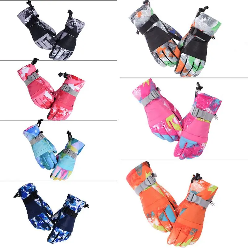 Для взрослых и детей; унисекс; зимние водонепроницаемые плотные теплые зимние перчатки с сенсорным экраном; камуфляжные Нескользящие варежки с принтом для сноуборда и лыжного спорта