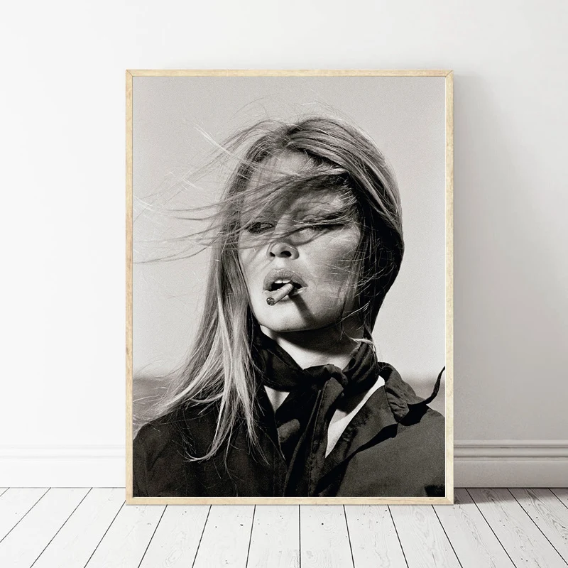 

Sexy Model Brigitte Bardot With Cigar Art Canvas Poster Painting Oil Wall Picture Print Modern Home Bedroom Decoration Artwork