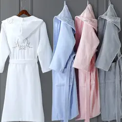 Халат для мужчин и женщин осень-зима чистый утолщённый хлопок полотенце для влюбленных ночной халат для взрослых толстовка впитывающий