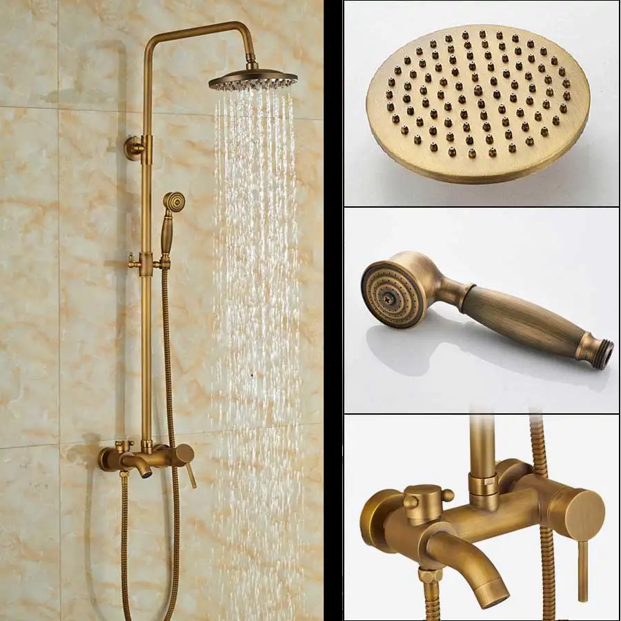 Antique Brass Античный латунный дождевой смеситель для душа с одной ручкой для ванны, набор для душа, настенный смеситель для душа, смеситель для ванной комнаты - Цвет: Antique Brass