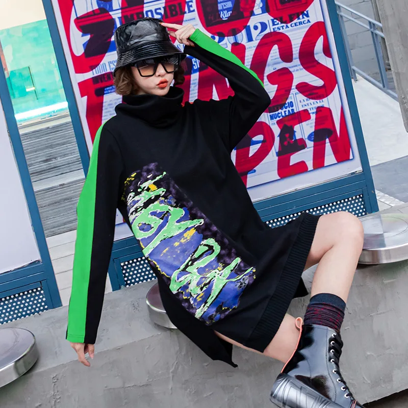 Max LuLu зимняя Европейская мода Дамская Панк уличная Женская водолазка Мини платья Повседневная элегантная одежда с принтом размера плюс