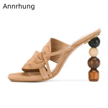 

Unique Asymmetrical Building Block High Heel Mules Square Open Toe 10cm High Heels Side Open Suede Fashion Slippers Women
