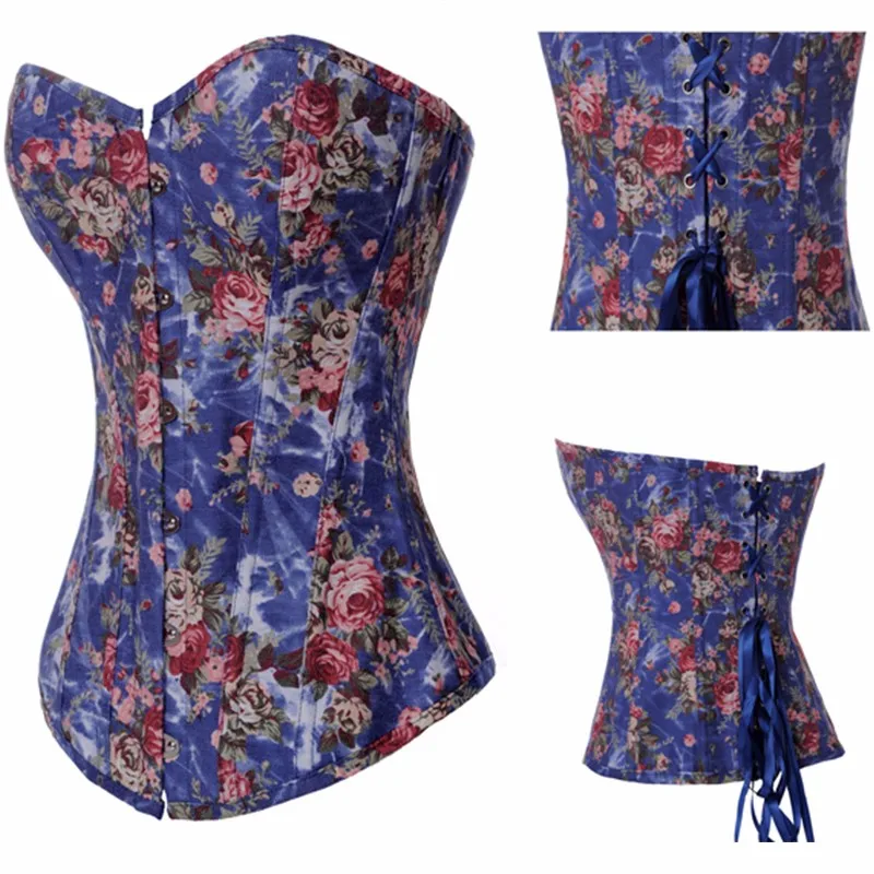 Wholesale Corset Jeans Fabric Bustier Top Body Shaper Women Rose Floral