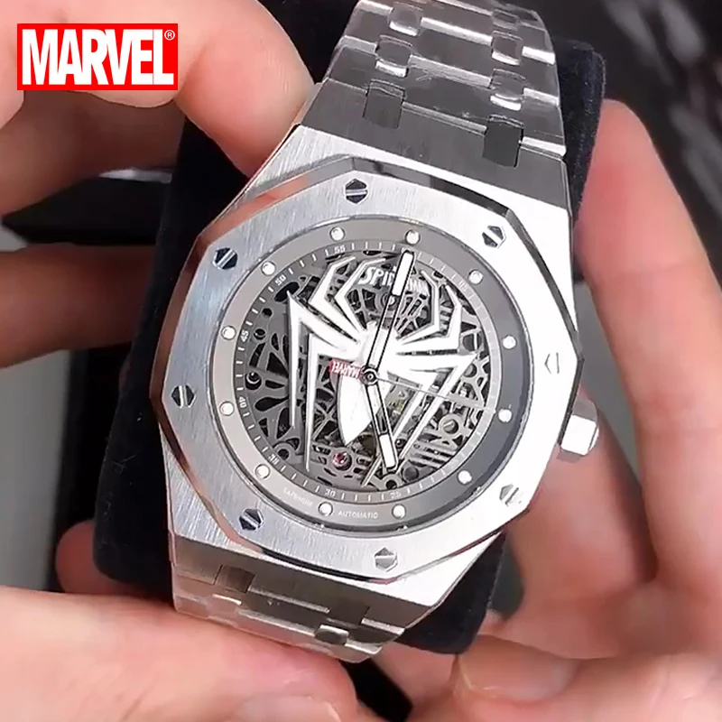 

Disney Marvel Spider Man Skeleton Automatic Wristwatch Tonneau 3D Perspective Dial Sapphire Crystal Avengers Mechanical Reloj