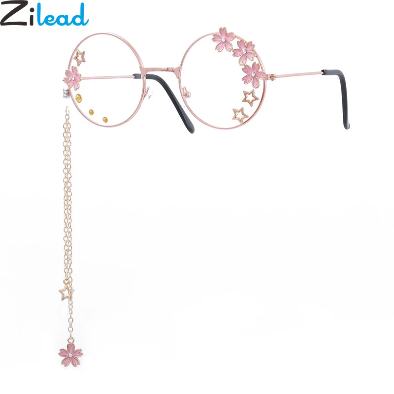 Zilead Luxury WomenCherry Glasses Frame With Sakura Pendant Metal Round Optical Sepectacles Eyeglasses Eyewear Decor Gafas