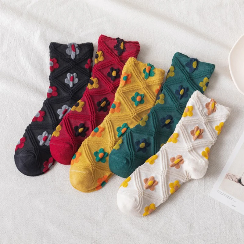 

Cotton Girls Socks Japan Style Floral Long Tube Socks Trendy Comfortble Retro Xmas Decoration Gift Multicolor Novelty Warm Cute