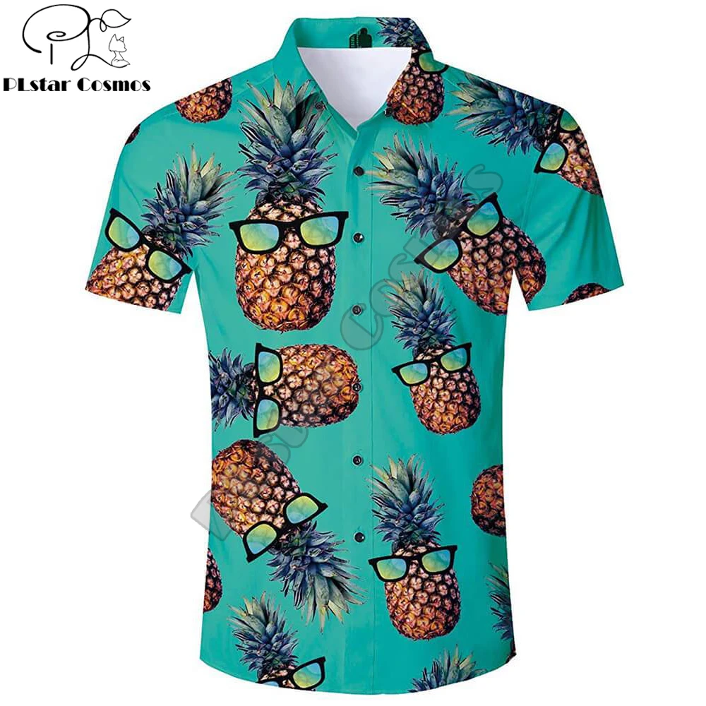 2021 Summer Harajuku Short sleeve Shirts Funny Tropical Pineapple Glasses 3D Printed Hawaiian Shirt Mens Harajuku Casual Shirt