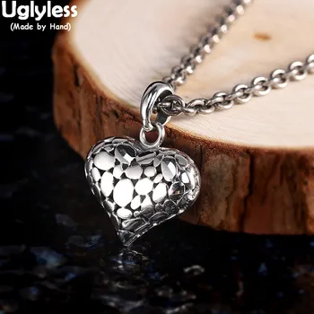 

Uglyless Hollow Heart Pendants for Women Sweet Valentine's Day LOVE Gifts Fine Jewelry for Girlfriends Silver Necklaces NO Chain