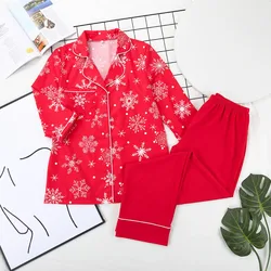 Snow Pattern Cute Pajamas Set  Women  Print Sleepwear Winter Home Suit Pocket  Warm Loungewear Two Piece Sets Female Sleepwear