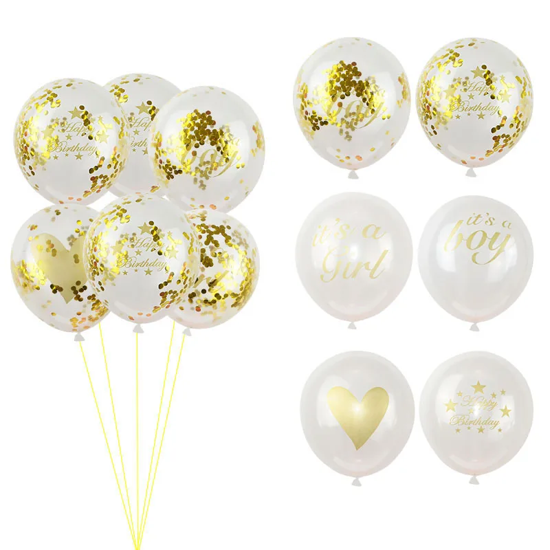 5 pcs 12 inch Happy Birthday Confetti Balloon Letter Heart Print Latex Ballon Its a Boy Girl Balloons Baby Shower Decoration