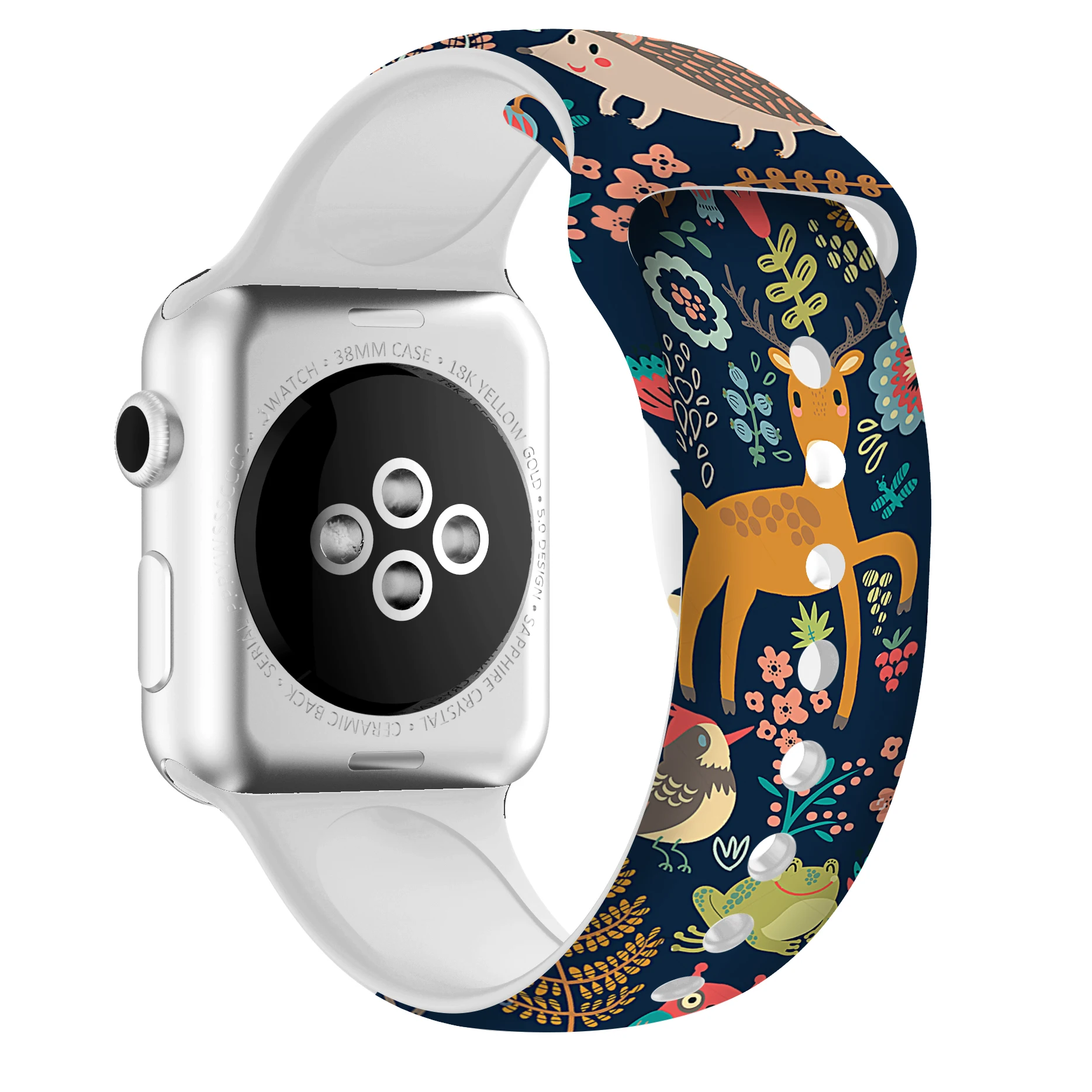 Flower deer Ремешок с красочным узором для Apple Watch 42 мм 38 мм мягкий силиконовый спортивный сменный ремешок для Apple Watch Band 5 4 40 мм 44 мм - Цвет ремешка: Flower deer