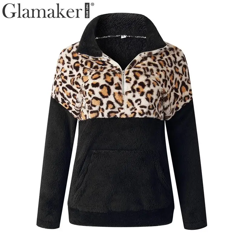 Glamaker лоскутное флисовое пальто с животным принтом для женщин с заниженным плечом с длинным рукавом и стоячим воротником пуловер женский Осень Зима толстовка