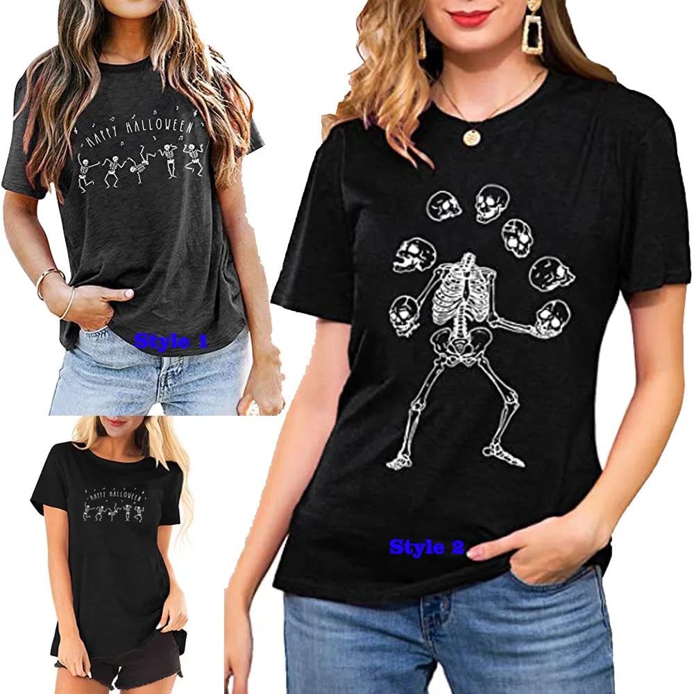

Dancing Skeleton Shirt for Women Happy Halloween T-Shirt Fall Skull Graphic Tees Tops Blouse Gift