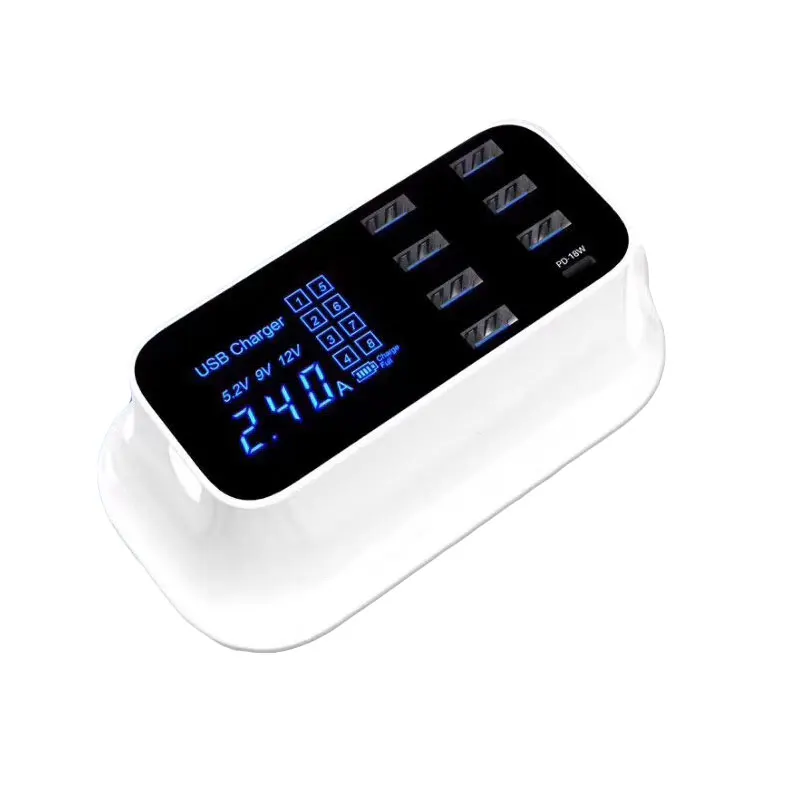 Hot shell New quick charger 8 USB interface wireless fast charge smart HD Digital Fast Charger multitool with type C 18W Hot shell New quick charger 8 USB interface wireless fast charge smart HD Digital Fast Charger multitool with type C 18W