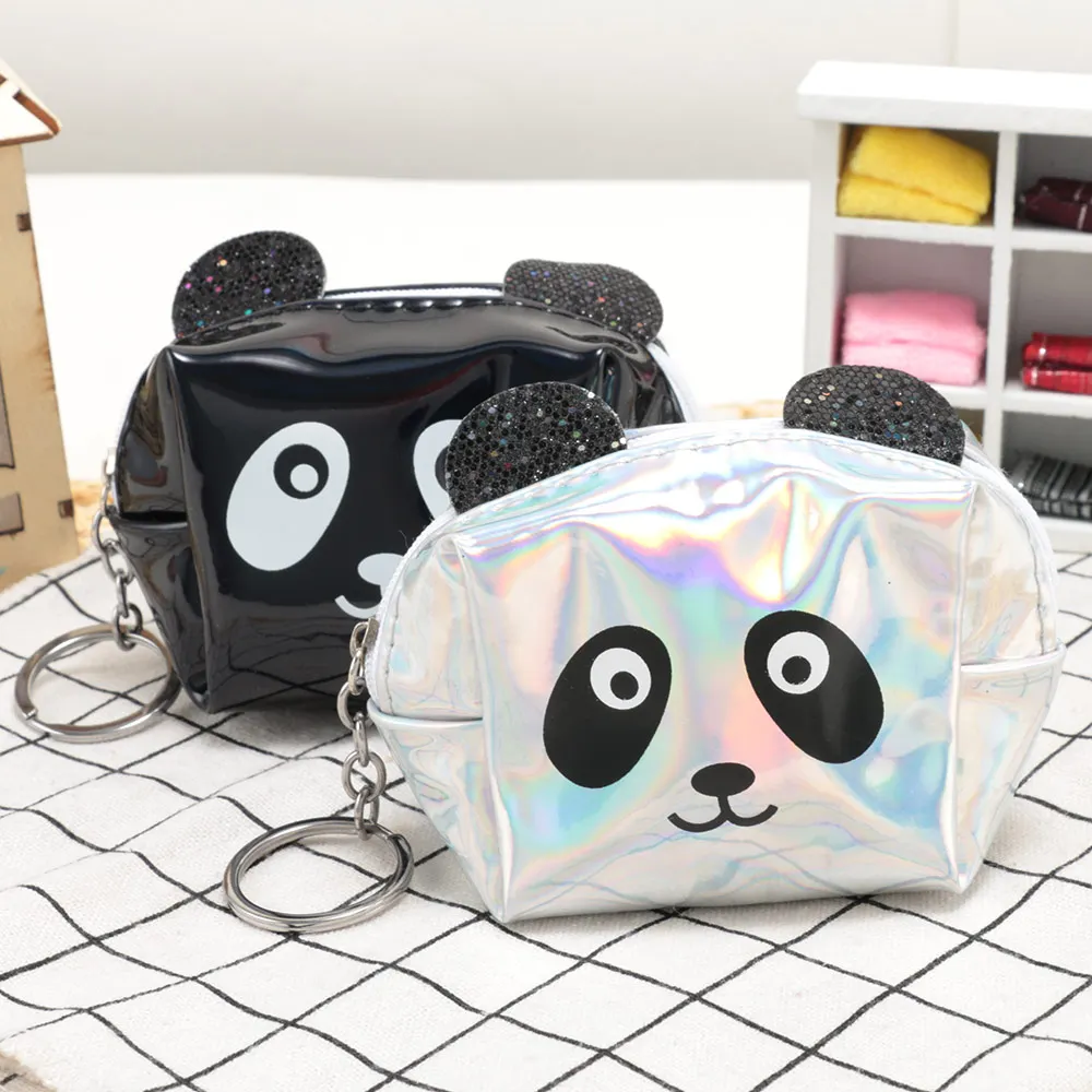 Модный милый лазерный кошелек-портмоне с пандой, мини-сумка с изображением звезды из мультфильма, искусственная кожа, на молнии, креативный практичный, компактный
