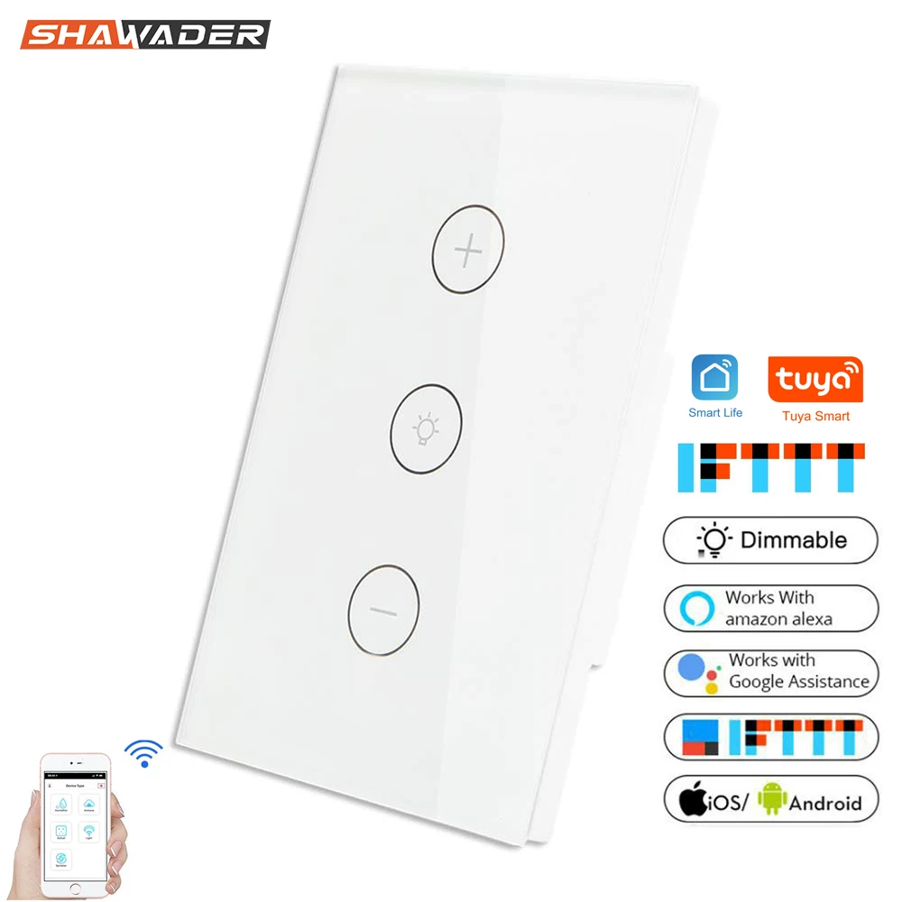 Smart WiFi Dimmer Light Switch Glass Touch Panel Wireless Remote Timing Function Control work with Alexa Google Home Assistant