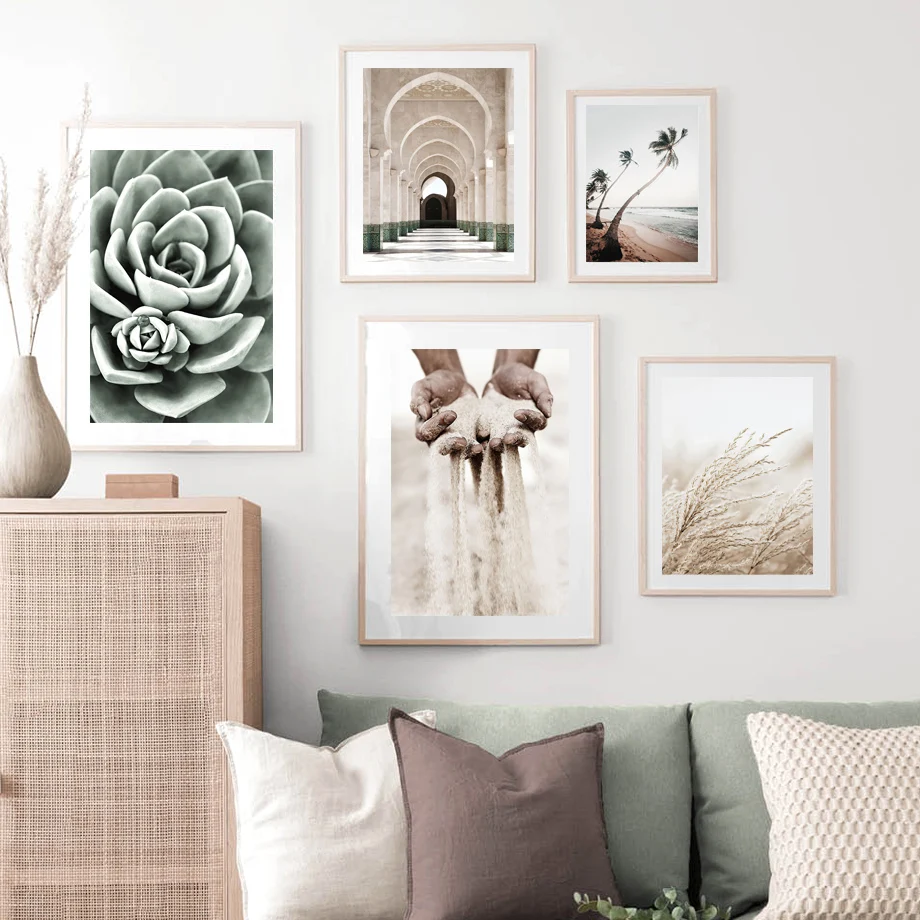 Grains-of-Sand-Arches-Grass-Reed-Palm-Cactus-Giraffe-Nordic-Poster-Wall-Art-Print-Canvas-Painting