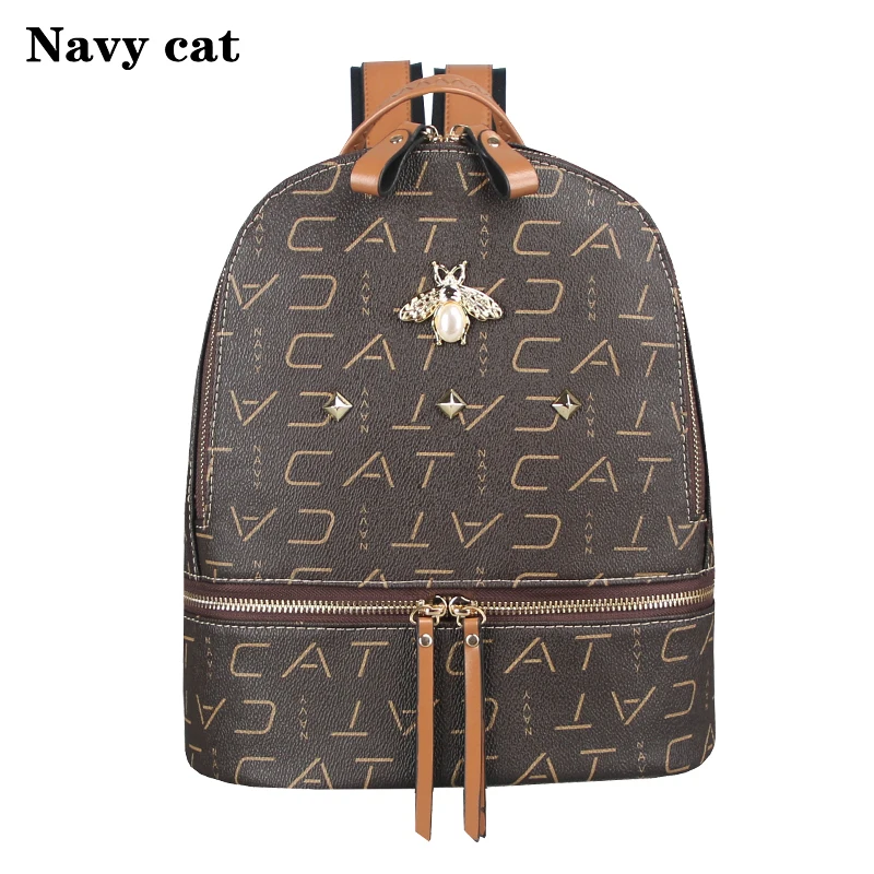 Бренд Navy Cat, новая мода, ПВХ кожа, Женский Противоугонный рюкзак, женская большая вместительность, школьная сумка, Bolsa Feminina, рюкзаки - Цвет: Brown