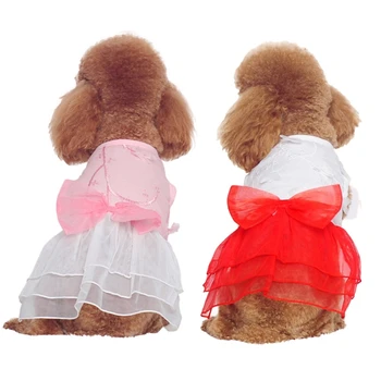 

Pet Dog Summer Embroidered Knot Bow Tutu Dress Pet Clothes Princess Dress Clothing Accessories for Puppy Decoration