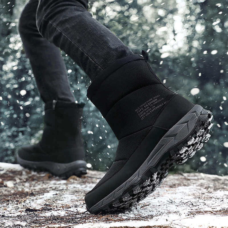 Fashion Winter Men's Boots High Quality Zipper Men Ankle Boots Thick Plush Warm Man Snow Boots Outdoor Motorcycle Shoes 39-46