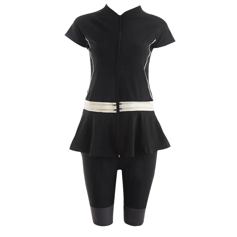 Пляжные купальные костюмы для серфинга из двух частей размера плюс, танкини, юбка, одежда для плавания, женский купальник на молнии спереди, шорты для мальчиков, одежда для плавания