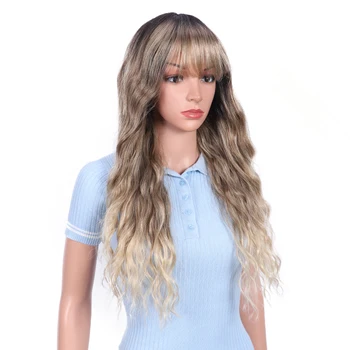 

Synthetic Wig Long Deep Wavy Ombre Blonde Gray Brown Wig With Bangs Cosplay Wigs For Women Heat Resistant Fiber BY121