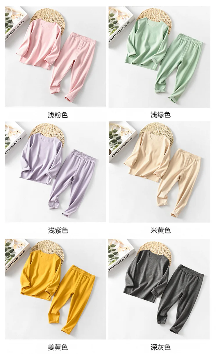 HKXN Pijamas Kids Children's Boys Pjs Girls Set Casual Cotton Warm Thick Long Sleeve Loose Round Neck Clothes Trousers Y04